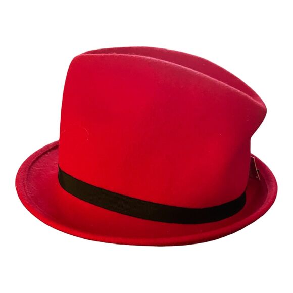 NWT Xhilaration red/black 100% wool fedora hat preppy indie - Picture 2 of 6
